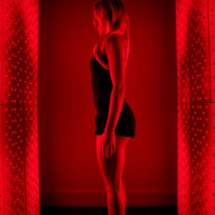 Female doing Red Light Therapy on her lunch break