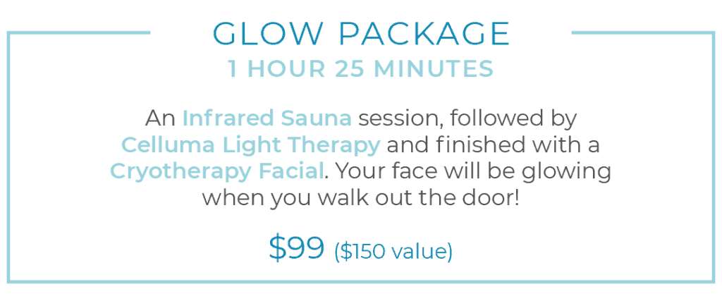 Glow Package: Infrared Sauna, Celluma Light Therapy and Cryotherapy Facial for $99 valued at $150