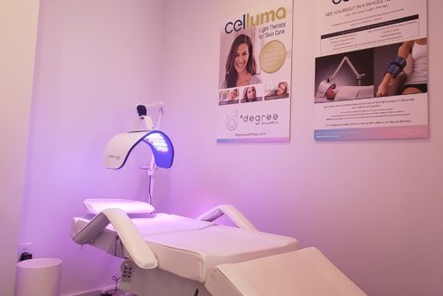 Patient bed with Celluma Elite Light Therapy equipment turned on.